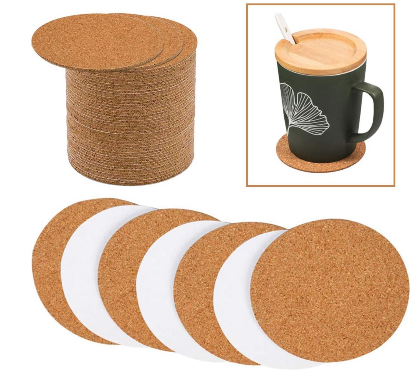 Cork Coasters | Pack of 6 | 10 x10 cm | Your Pictures | Round Shape